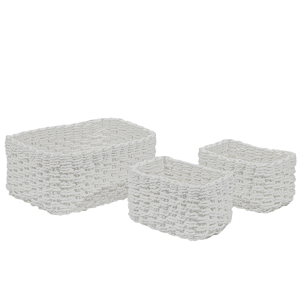 VESTIAMO CASA - Cestino Multiuso Rettangolare Bianco - set 3 pezzi